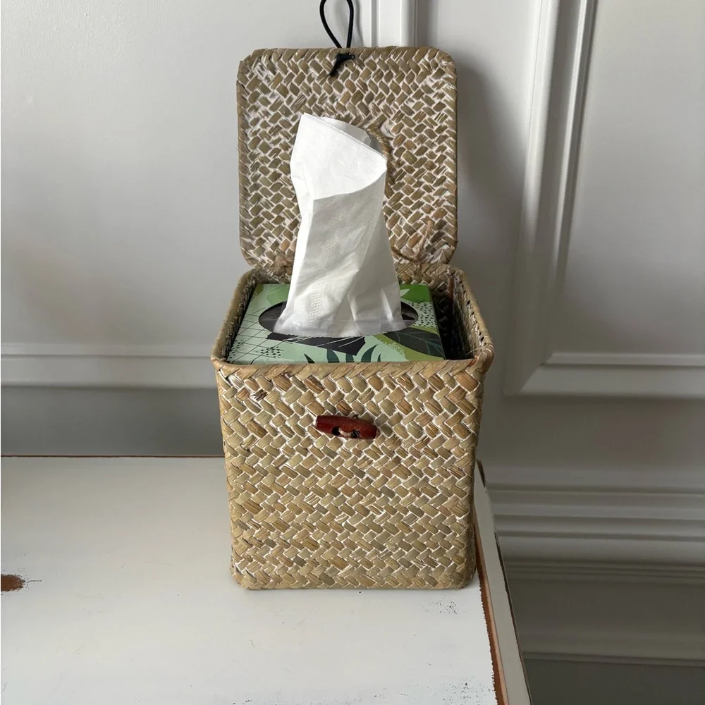 Woven Rattan Tissue Box Cover - Natural Tan